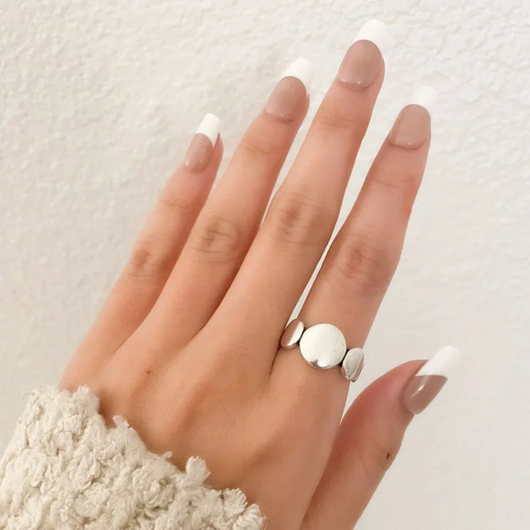 925 Sterling Silver Oval Ring Minimalist Ring Round Circle Ring Band - Picture 8 of 10